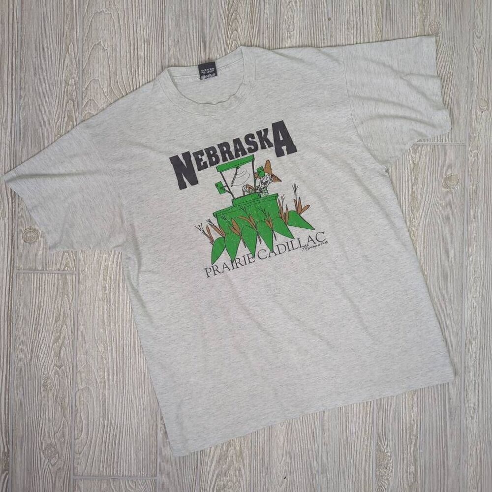 Vintage Screen Stars Adult XL Nebraska Prairie Cadillac Grey Short Sleeve T-Shir